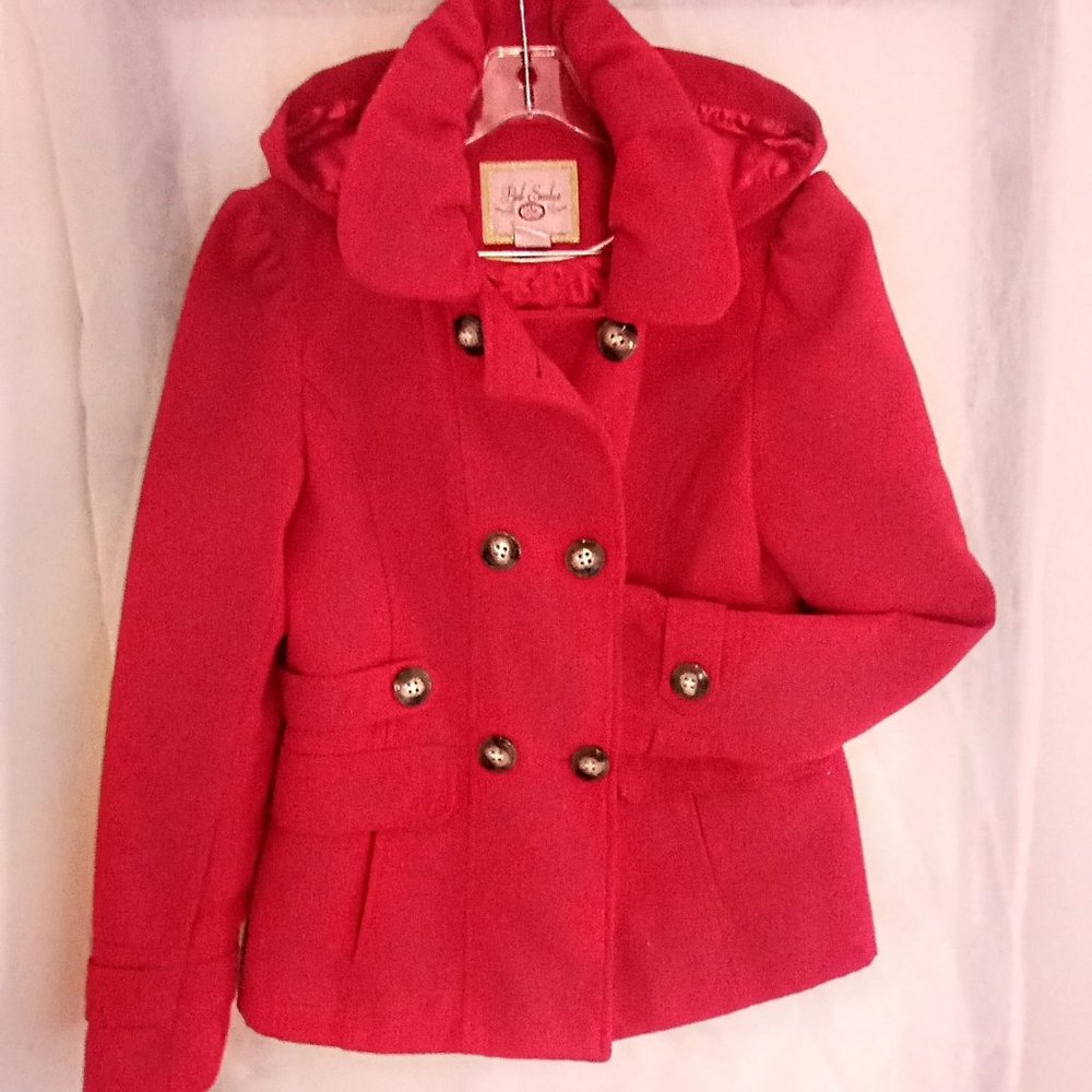 COPY - Pink Envelope Detachable Hood Red Pea Coat